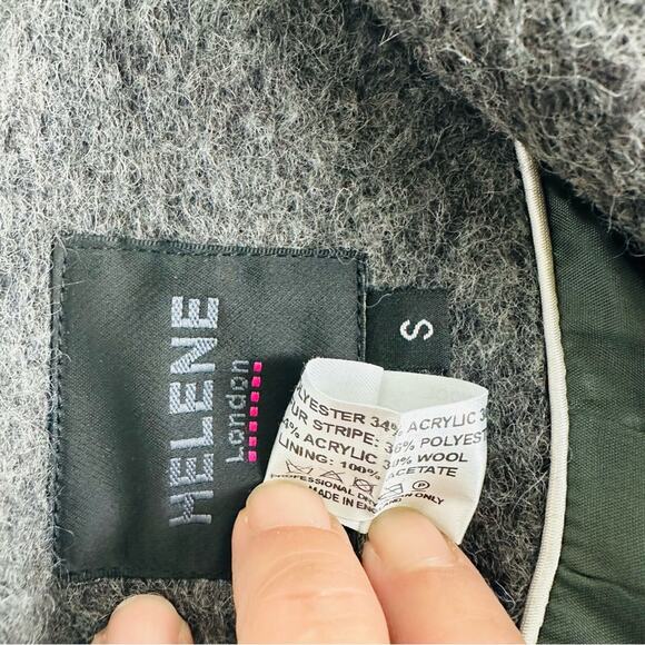 Helene London Colorblock Coat Jacket Hidden Buttons Gray Wool Blend Pockets Sz S - Picture 8 of 10